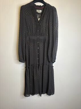 Douglas Hannant Sheer Dot Midi Dress Women's Size XS Black Multi Long Sleeve